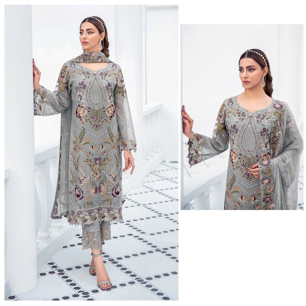 Grey Artistic Stylish Pakistani Suit – IndianStyleShop