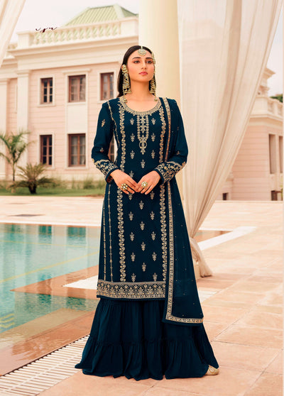 Dark Turquoise Designer Sharara Pakistani Style Dress
