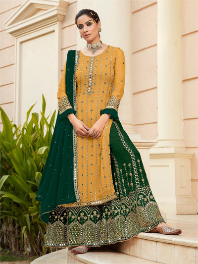 Appealing Maroon & Yellow Designer Suit with Dupatta In Modern Style (–  PAAIE