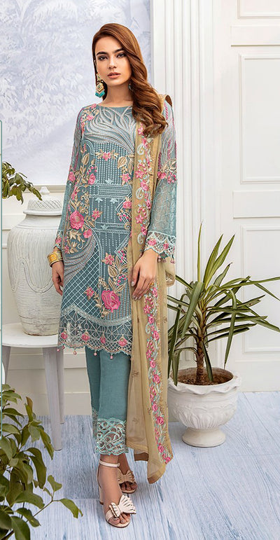 Blue Georgette Pakistani Style Suit